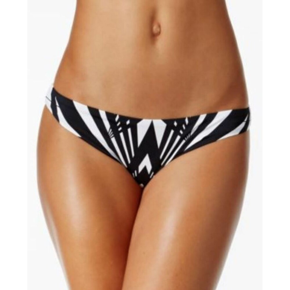 Bar III Prism Women's Bikini Bottom Black white Ruched Back Low Rise XL